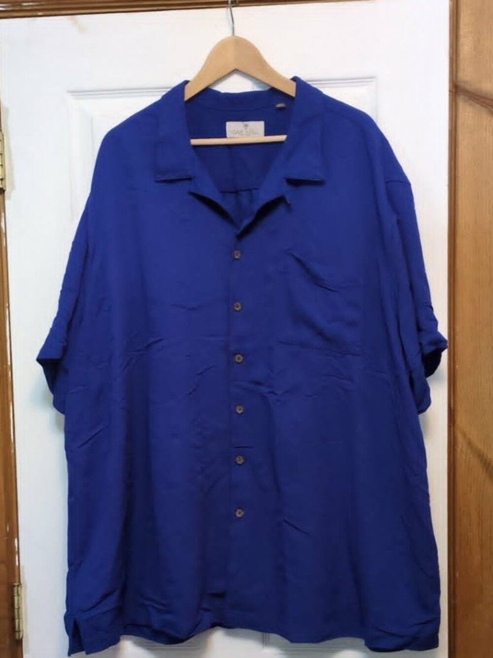 Oak Hill Mens Big Tall 3XL Button Down Shirt Blue Rayon Dad Style 80's 90's Casu